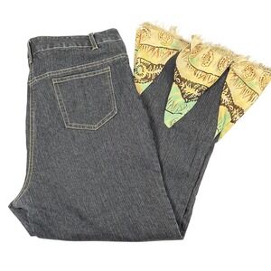 Retro Upcycled Bell Bottom Fringe Bell Patchwork Denim Jeans 18 Boho Hippie Y2K